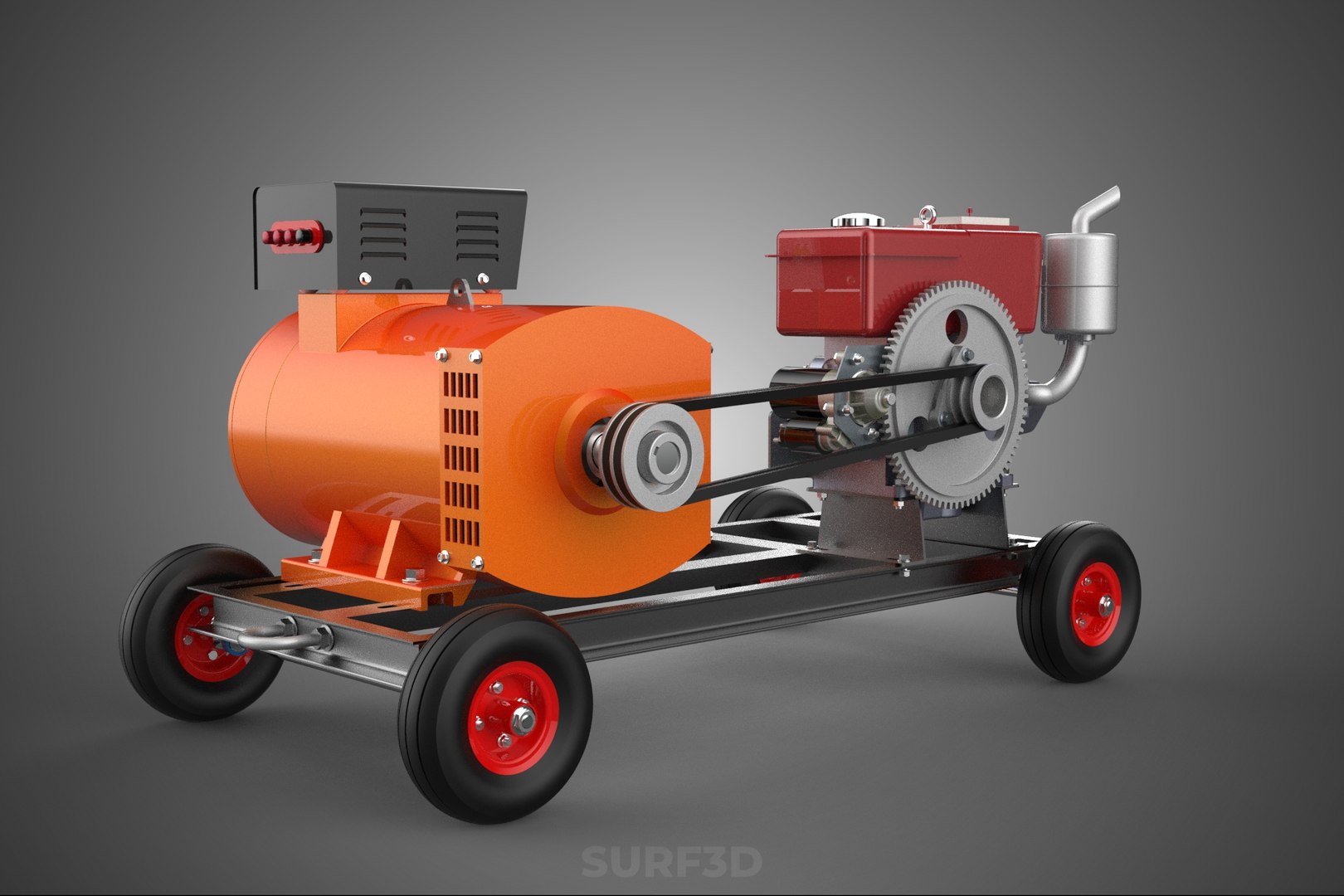 3D PORTABLE WHEELED DIESEL ENGINE POWER GENERATOR SET GENSET MOTOR ...