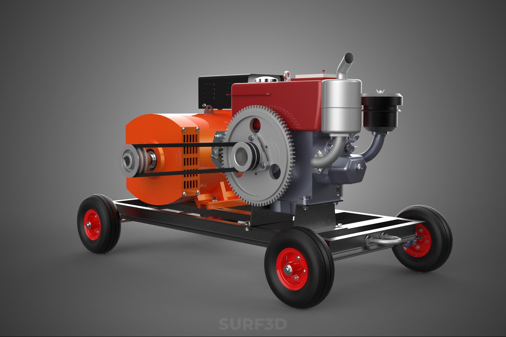 3D PORTABLE WHEELED DIESEL ENGINE POWER GENERATOR SET GENSET MOTOR ...