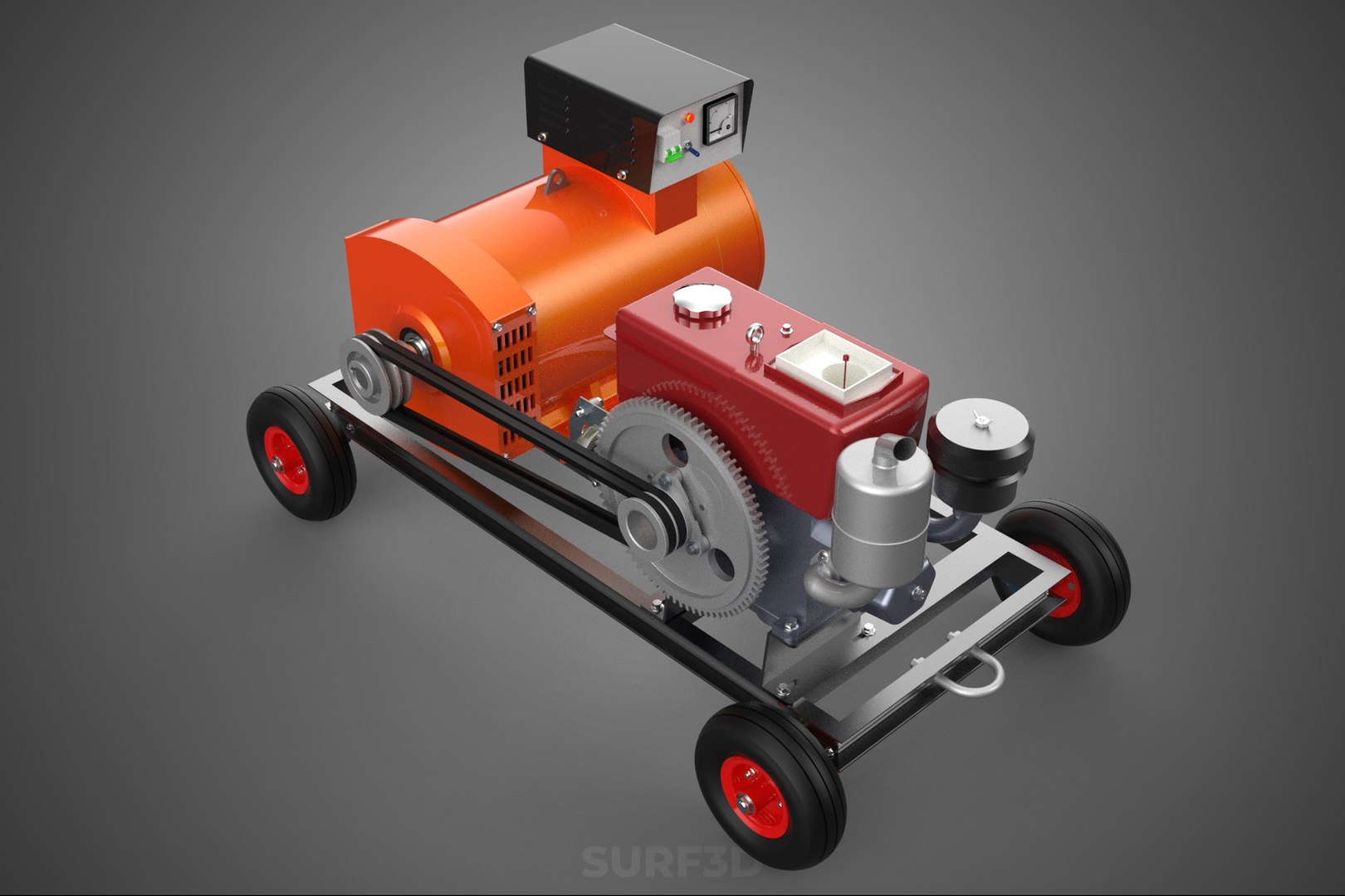 3D PORTABLE WHEELED DIESEL ENGINE POWER GENERATOR SET GENSET MOTOR ...