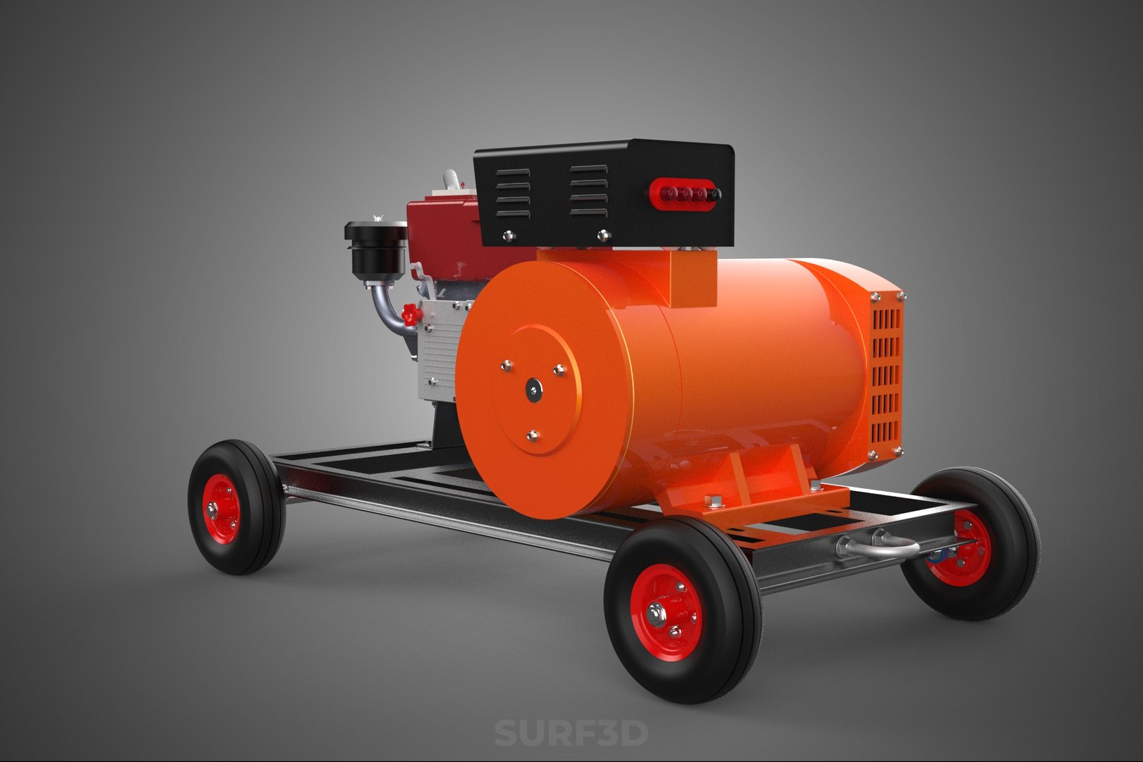 3D PORTABLE WHEELED DIESEL ENGINE POWER GENERATOR SET GENSET MOTOR ...
