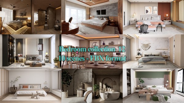 10 scenes Bedroom only FBX format TMB collection 12 3D