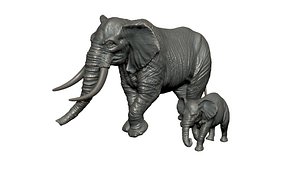 elephant mother and calf 3D model