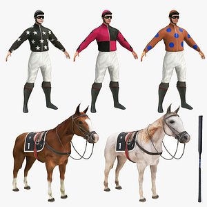3D Jockeys Horses and Whip Collection