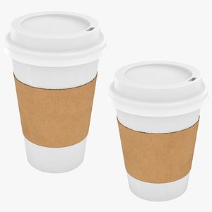 3D Paper Coffee Cup Blank with White Lid Collection model