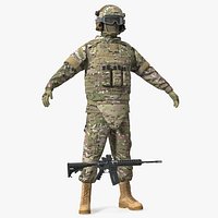 Military Soldier in Green Camo A-pose Fur