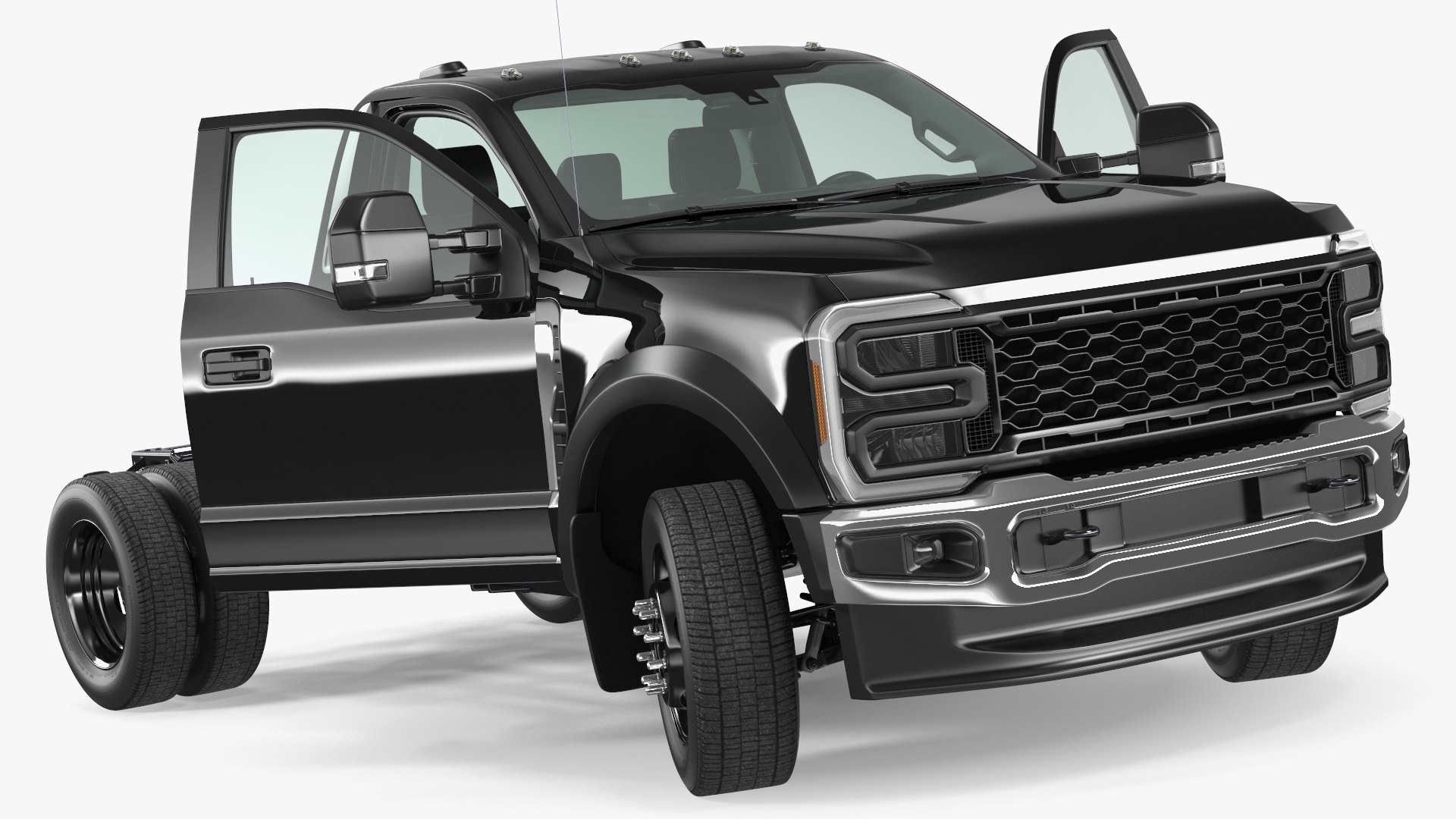Two Doors Chassis Cab Black Rigged 3D model preview