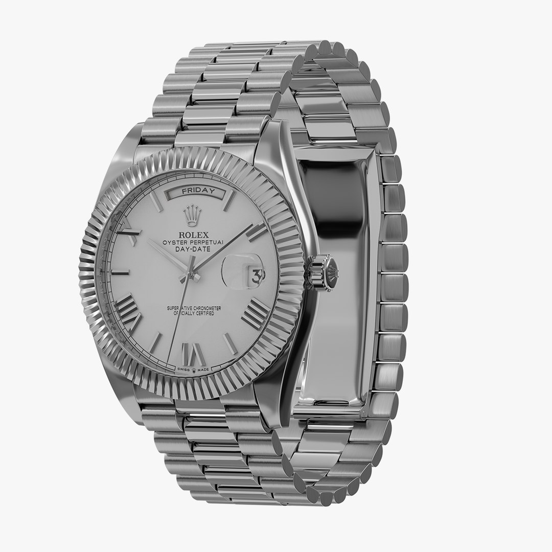 3D ROLEX DAY DAYTE WHITE GOLD ON WHITE DIAL model - TurboSquid 2114958