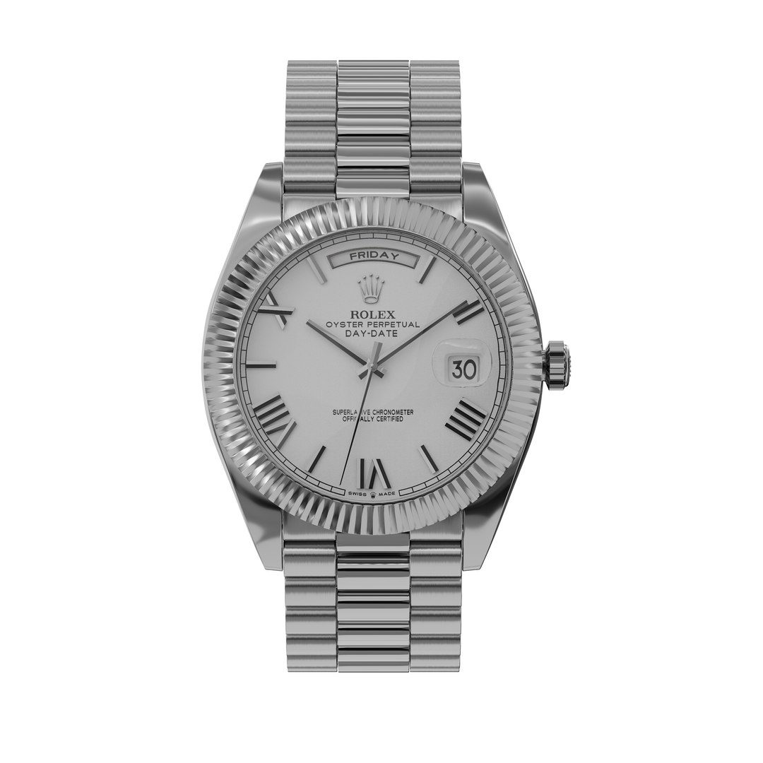 3D ROLEX DAY DAYTE WHITE GOLD ON WHITE DIAL model - TurboSquid 2114958