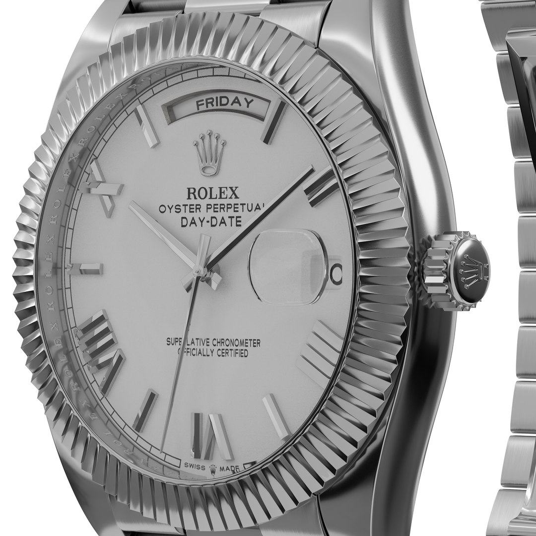 3D ROLEX DAY DAYTE WHITE GOLD ON WHITE DIAL model - TurboSquid 2114958