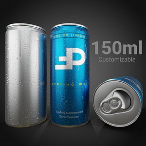3D Slim 150ml Beverage Can Open and Closed Tabs with Droplets