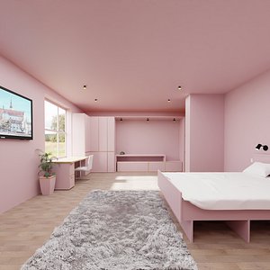 3D hotel room pink