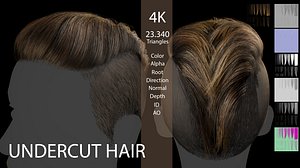 Game ready undercut short hairstyle - real time hair cards Low-poly 3D model model