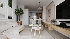 3D Living Room - Kitchen Interior 04