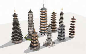 3D Chinese Pagoda Chinese Tower Chinese Ancient Pagoda Chinese Ancient Buildings model