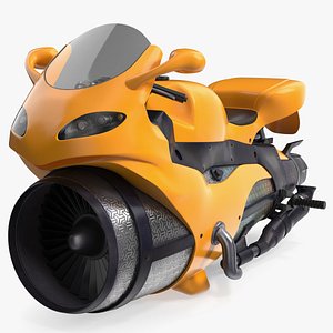 Futuristic Concept Motorcycle Yellow Rigged