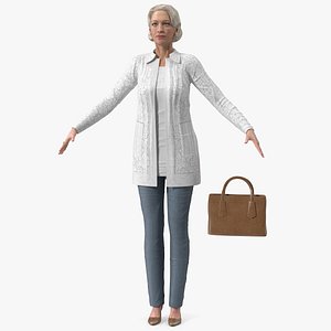 Elderly Lady in Casual Clothes T Pose