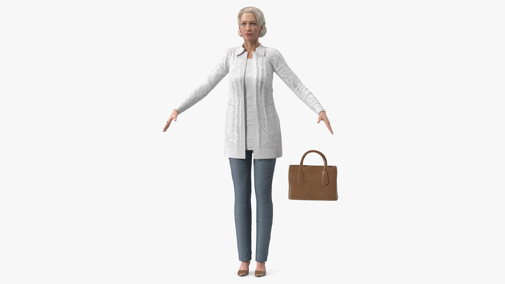 Elderly Lady in Casual Clothes T Pose 3D model preview
