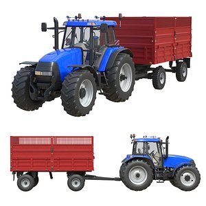3D model Tractor 190 4WD and Dump Trailer