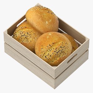 Wooden Crate With Small Round Bread 01 3D model
