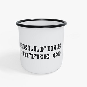 Enamel cup with fake coffee brand hellfire coffee co logo 3D model 3D