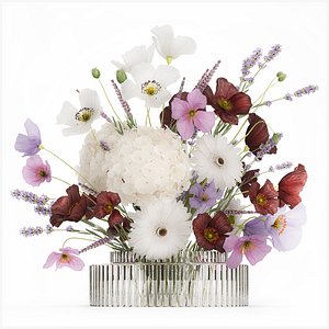 3D Flower Bouquet Vase Hydrangea Poppy Lavender 593 model