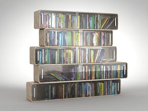 Books with futuristic books shelves