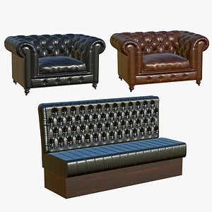 3D Chesterfield Realistic Leather Sofa With Banquette model
