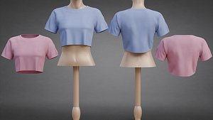 Pink and Blue Crop Top - 3D Low-Poly Shirt Clothing Model