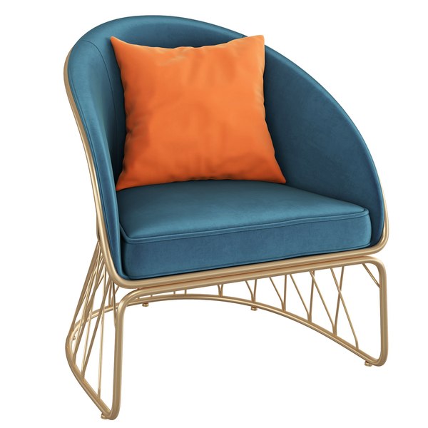 Homary-Blue Accent Chair Upholstered Velvet Modern Accent Chair in Gold Legs model