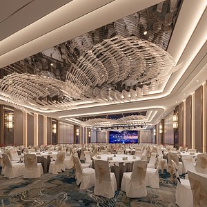 Modern hotel banquet hall 3D