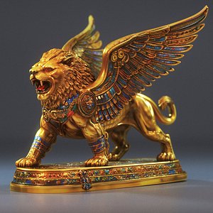 3D Gold Griffin Lion  ancient egyptian sculptures