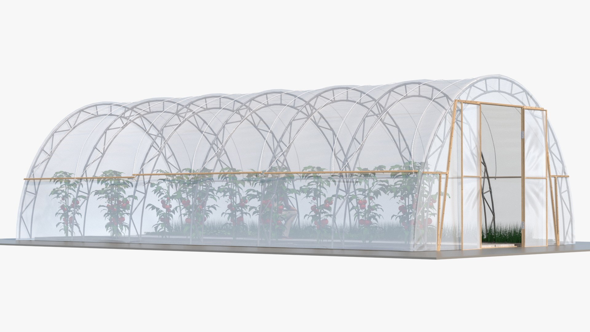 Vegetables Greenhouse Tent with Gardener 3D model preview