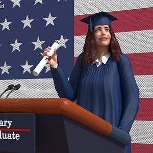 Graduate Woman with Cap and Gown Rigged for Maya