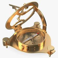 Opened Old Brass Compass with Sundial