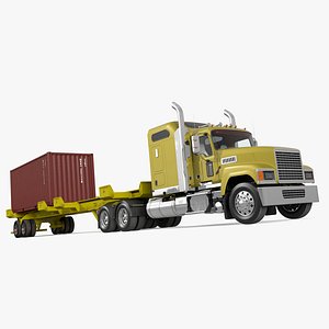3D Freight Truck with Trailer and Container