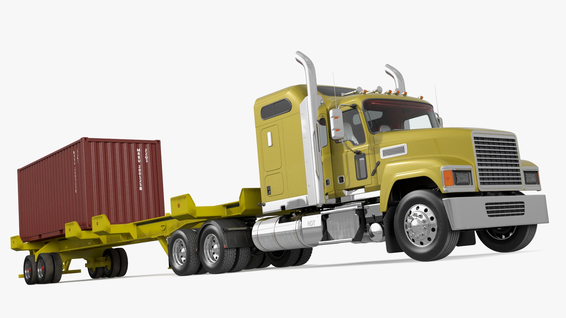 Freight Truck with Trailer and Container 3D model preview