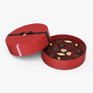 3D model Round Chocolate Box Open Red