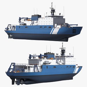 Icebreaking Research Ship with Flight Deck Blue White 3D model