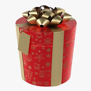 3D Gift Box Cylinder Label Red