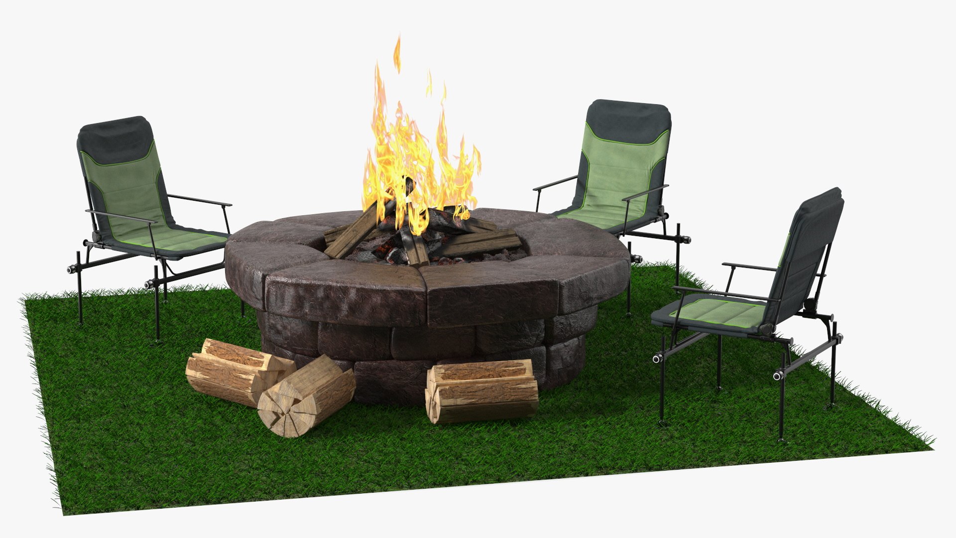 Outdoor Bonfire with Camping Chairs 3D model preview