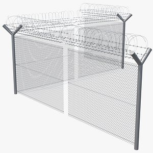barbed razor wire mesh fence 3D model