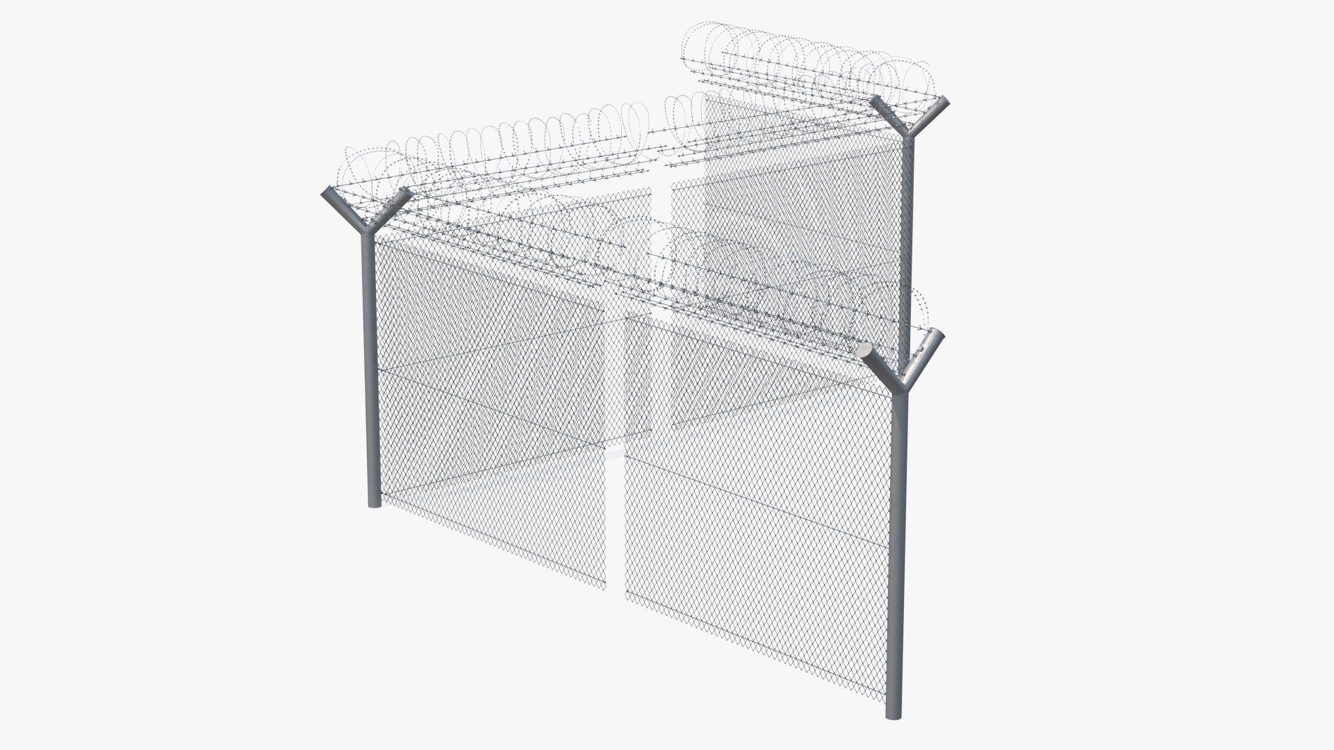 Barbed Razor Wire Mesh Fence Sections 3D model preview