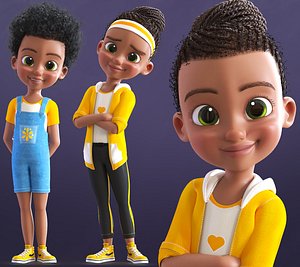 Cartoon Afro Girl 2 - Toon Rigged Child Character