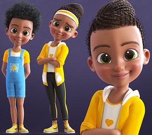 Cartoon Afro Girl 2 - Toon Rigged Child Character