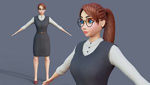 Cartoon Office Girl No Rigg Blender 3D