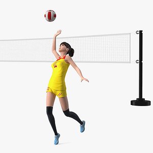 3D Rigged Chinese Woman Player with Volleyball Net Collection for Maya