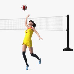 Rigged Chinese Woman Player with Volleyball Net Collection for Maya