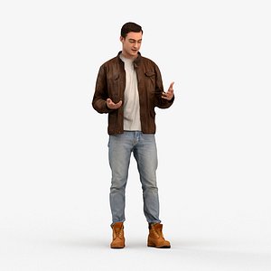 00516Gael008 - Adult Caucasian man talking in public wearing casual transitional seasonal clothing