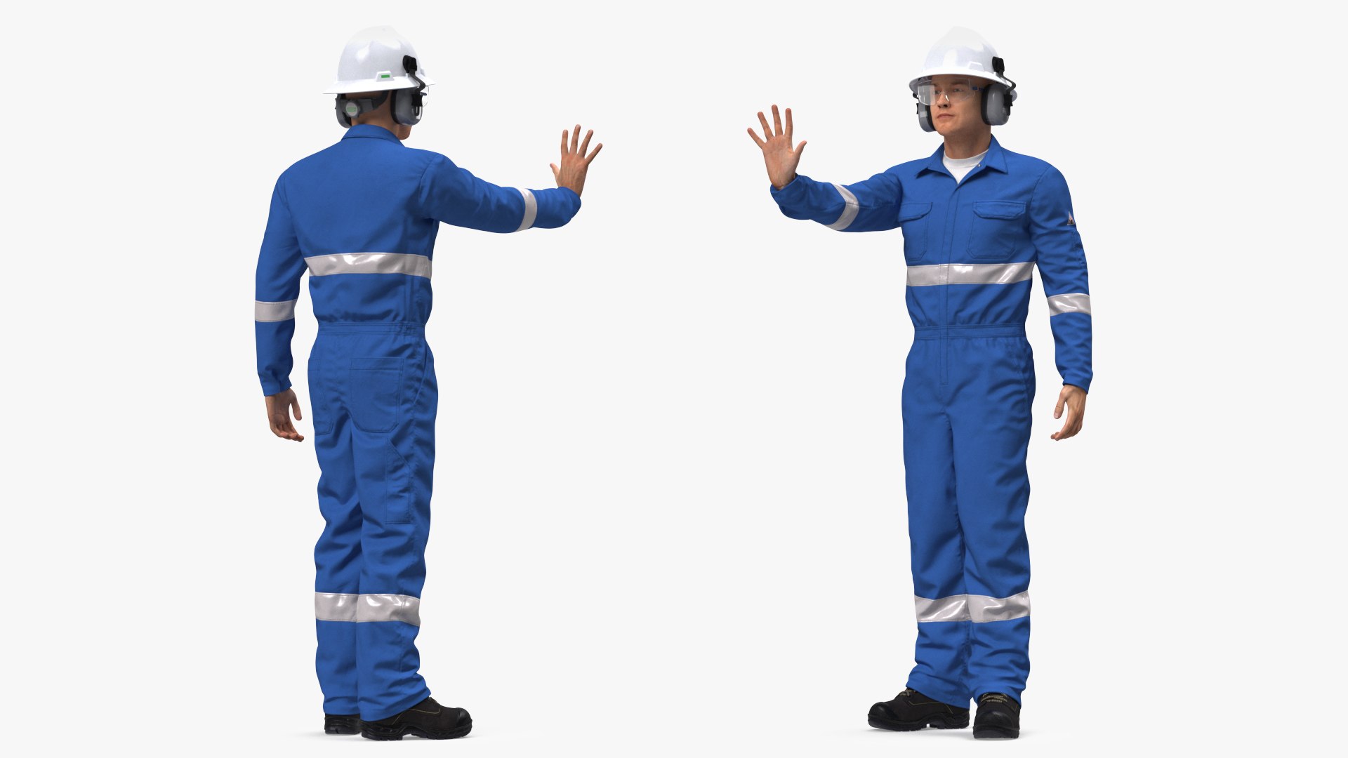 Oil Gas Worker Fully Equipped Standing Pose Fur 3D model preview