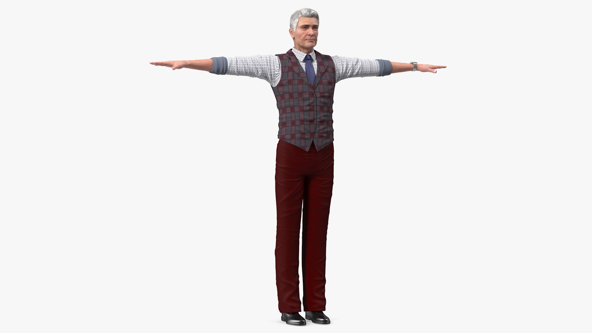 Elderly Man Casual Wear T Pose 3D model preview